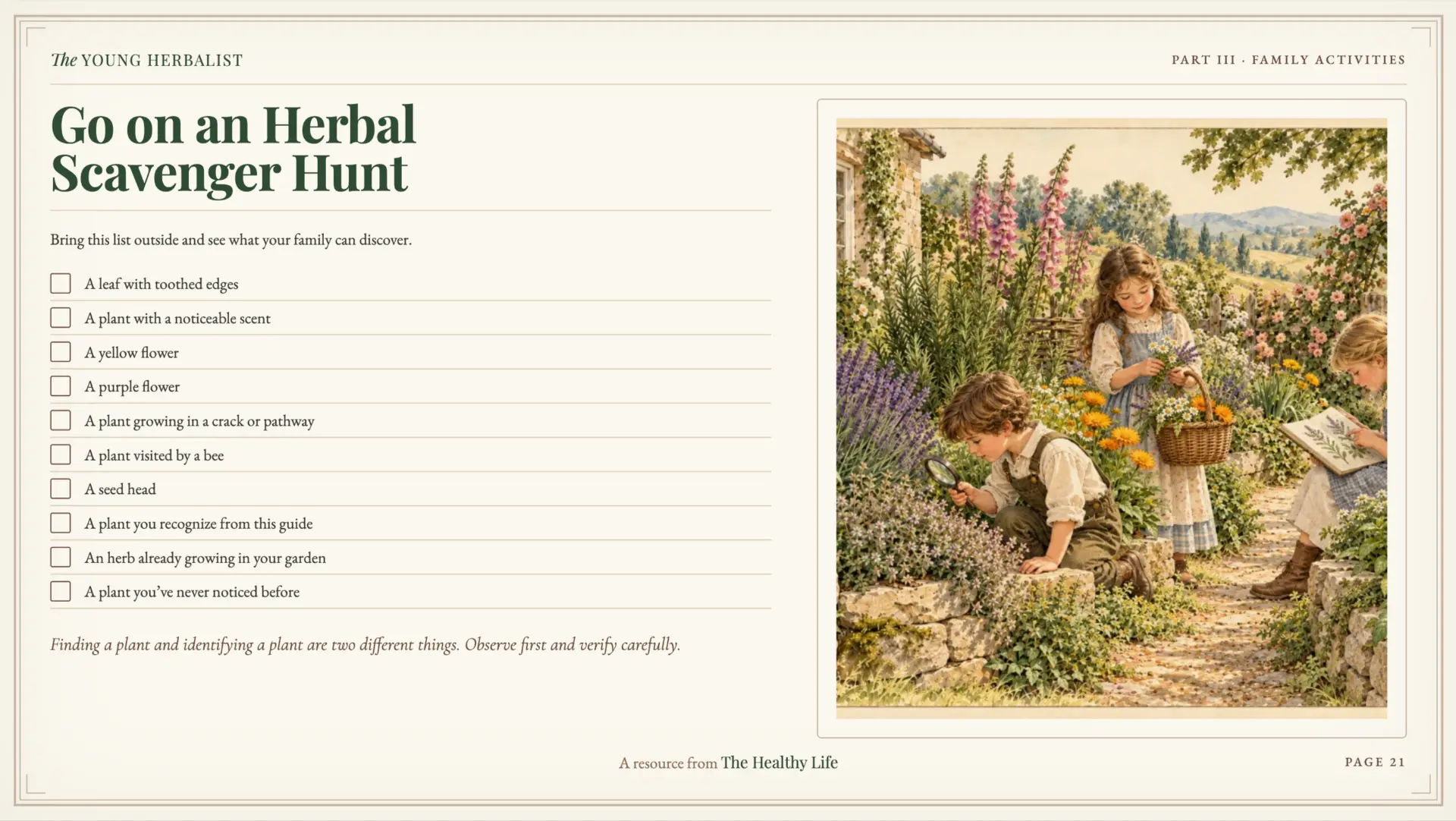 Family activity page: an herbal scavenger hunt checklist